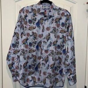 Beautiful colorful paisley floral button down Luchiano Visconti Black small